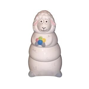 Ceramic Sheep Cookie Jar with Yarn Balls • Farmhouse Cottage Kitchen Decor